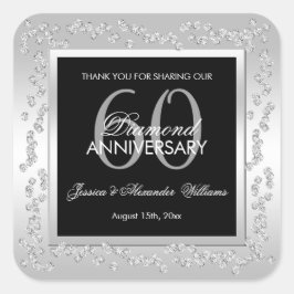 Stilvolle Silver Diamonds 60. Hochzeitstag Quadratischer Aufkleber