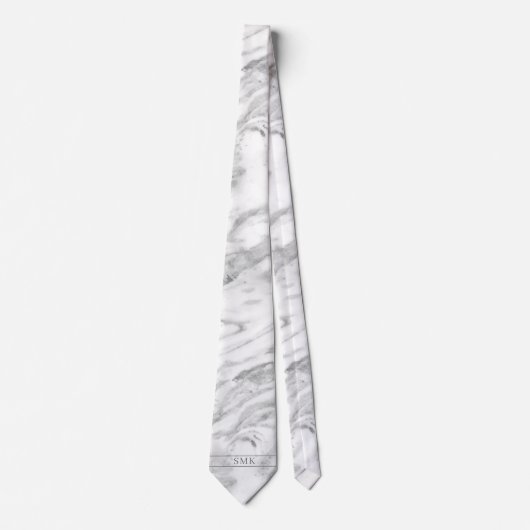 Stilvolle Silver Foil Classic Gray Marble Monogram Krawatte (Vorderseite)