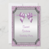 Stilvolle Silver Frame & Lilac Posh Gem Bow Sweet  Einladung (Vorderseite)