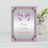 Stilvolle Silver Frame & Lilac Posh Gem Bow Sweet  Einladung (Stehend Vorderseite)