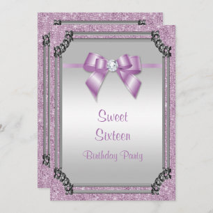 Stilvolle Silver Frame & Lilac Posh Gem Bow Sweet Einladung