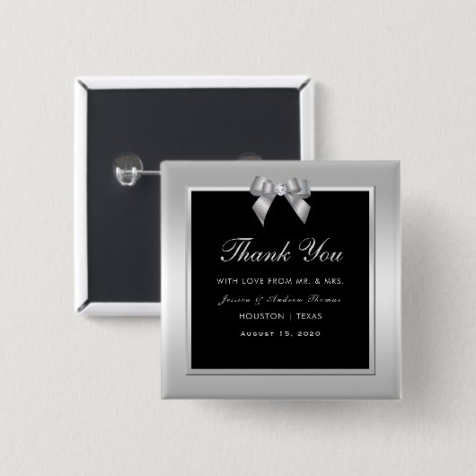 Stilvolle Silver Gem Bow & Black Gastgeschenk Hoch Button (Vorne & Hinten)
