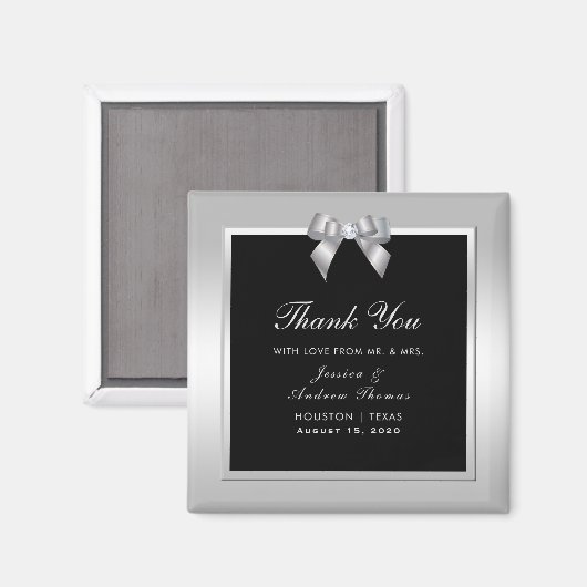 Stilvolle Silver Gem Bow & Black Wedding Magnet (Vorderseite/Rückseite)