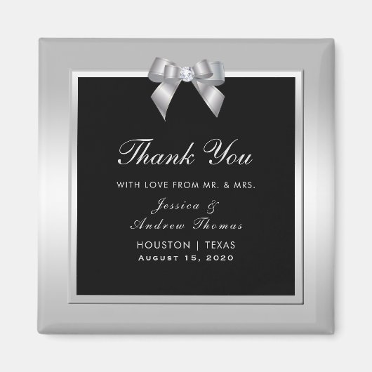 Stilvolle Silver Gem Bow & Black Wedding Magnet (Vorne)