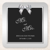 Stilvolle Silver Gem Bow & Black Wedding Rechteckiger Pappuntersetzer (Vorderseite)