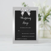 Stilvolle Silver Gem Bow & Black Wedding RSVP Karte (Stehend Vorderseite)