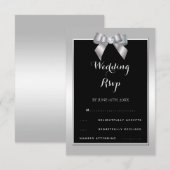 Stilvolle Silver Gem Bow & Black Wedding RSVP Karte (Vorne/Hinten)
