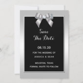 Stilvolle Silver Gem Bow & Black Wedding Save The Date (Vorderseite)