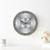Stilvolle Silver Glitzer Metallic Gray Shiny Numbe Große Wanduhr (Zuhause)