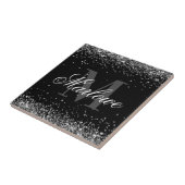 Stilvolle Silver Glitzer Schwarz-weiß Monogram Fliese (Seite)