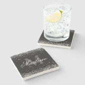 Stilvolle Silver Glitzer Schwarz-weiß Monogram Steinuntersetzer (Seitenansicht)