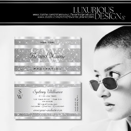 Stilvolle Silver Glitzer Sparkling Stars Monogram Visitenkarte