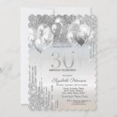 Stilvolle Silver Glitzer Tropfen Balloons 30. Gebu Einladung (Vorderseite)