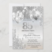 Stilvolle Silver Glitzer Tropfen Balloons 85. Birt Einladung (Vorderseite)