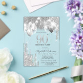 Stilvolle Silver Glitzer Tropfen Balloons 90. Birt Acryleinladungen (In Situ (Hochzeit))