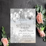 Stilvolle Silver Glitzer Tropfen Balloons Sweet 16 Einladung<br><div class="desc">Moderne,  schicke und glamouröse Sweet 16 mit Glitzer-Tropfen und Ballons auf silberfarbenem Hintergrund.</div>