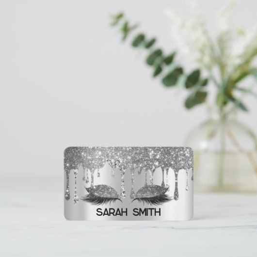 Stilvolle Silver Glitzer Tropfen Eyelashes Visitenkarte (Stehend Vorderseite)