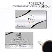Stilvolle Silver Gray Curved Lines Logo und QR Cod Visitenkarte