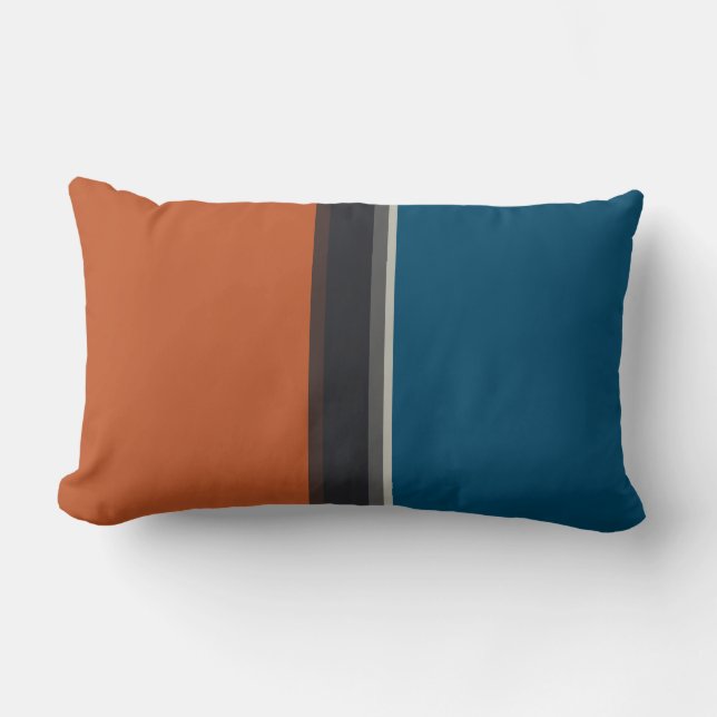 Stilvolle Silver Gray Navy Orange Red Blue Streife Lendenkissen (Vorderseite)