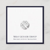Stilvolle Silver Logo Navy Blue Border Quadratische Visitenkarte (Vorderseite)