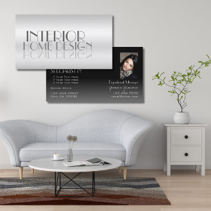 Stilvolle Silver Mirror Letters mit Foto Modern Visitenkarte