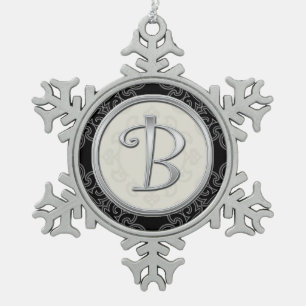 Stilvolle Silver Monogram B Weihnachten Schneeflocken Zinn-Ornament