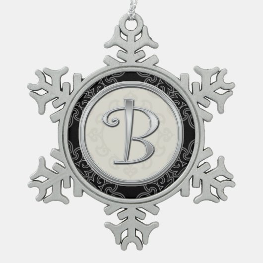 Stilvolle Silver Monogram B Weihnachten Schneeflocken Zinn-Ornament (Vorderseite)