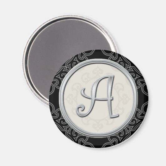 Stilvolle Silver Monogram Initial A Magnet (Vorderseite/Rückseite)