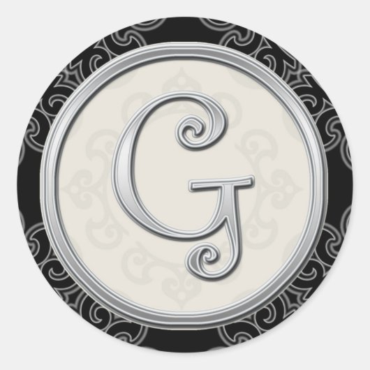 Stilvolle Silver Monogram Stickers::Initial G Sieg Runder Aufkleber (Vorderseite)