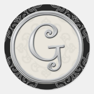 Stilvolle Silver Monogram Stickers::Initial G Sieg Runder Aufkleber