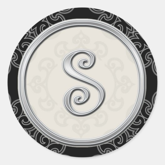 Stilvolle Silver Monogram Stickers::Initial S Sieg Runder Aufkleber (Vorderseite)