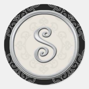 Stilvolle Silver Monogram Stickers::Initial S Sieg Runder Aufkleber