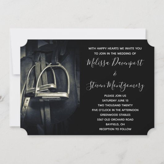 Stilvolle Silver Stirrups auf English Riding Saddl Einladung (Vorderseite)