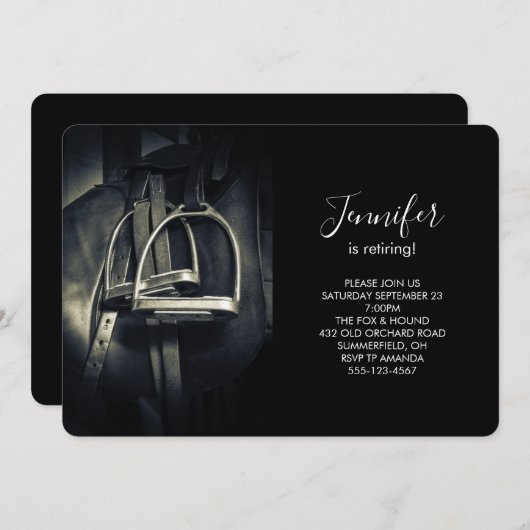 Stilvolle Silver Stirrups auf English Riding Saddl Einladung (Vorne/Hinten)