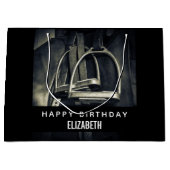 Stilvolle Silver Stirrups auf English Riding Saddl Große Geschenktüte (Vorderseite)