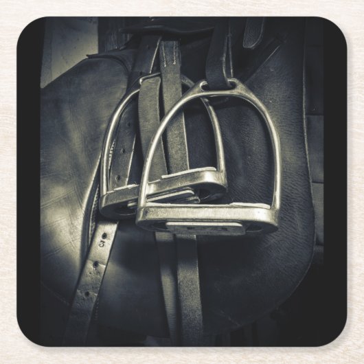 Stilvolle Silver Stirrups auf English Riding Saddl Rechteckiger Pappuntersetzer (Vorderseite)