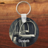 Stilvolle Silver Stirrups auf English Riding Saddl Schlüsselanhänger (Vorderseite)