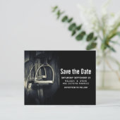 Stilvolle Silver Stirrups Save the Date Einladungspostkarte (Stehend Vorderseite)