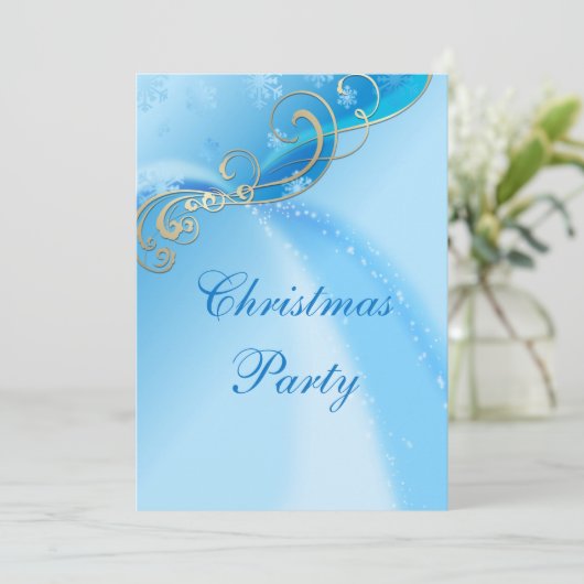Stilvolle Silver Wirbel & Blue Snowflake Glitzern Einladung (Stehend Vorderseite)