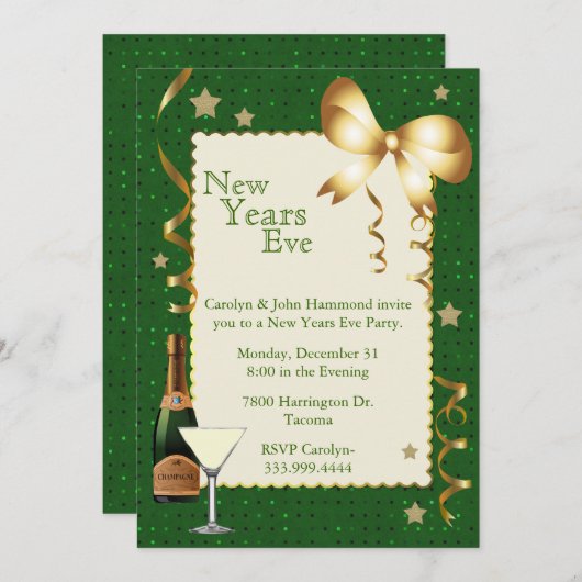 Stilvolle Silvester-Party Einladung (Vorne/Hinten)
