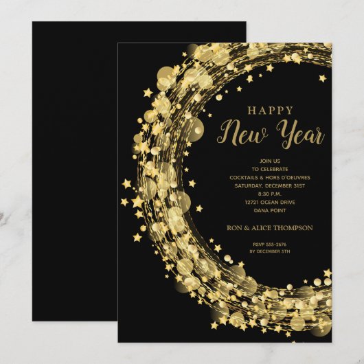 Stilvolle Silvesterparty Einladung (Vorne/Hinten)