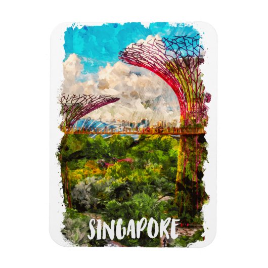 Stilvolle Singapur Asia Watercolor Travel Magnet (Vertikal)