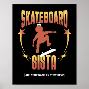 Stilvolle SKATEBOARD SISTA Afro Skateboarding Cust Poster