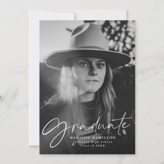 Stilvolle Skript-Foto-Graduierungspartei Einladung (Vorderseite)