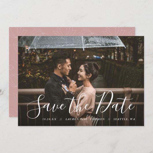 Stilvolle Skript-Foto-Overlay Save the Date Einlad Einladung (Vorne/Hinten)