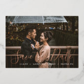 Stilvolle Skript-Foto-Overlay Save the Date Einlad Folieneinladung (Vorderseite)