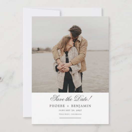 Stilvolle Skript-Hochzeitsfoto Save The Date (Vorderseite)