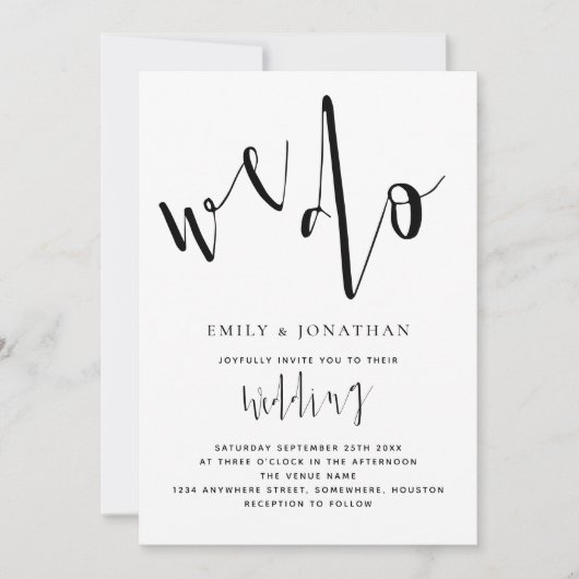 Stilvolle Skripte, die wir tun, um Schwarz und Wei Einladung (Vorderseite)