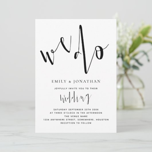 Stilvolle Skripte, die wir tun, um Schwarz und Wei Einladung (Stehend Vorderseite)