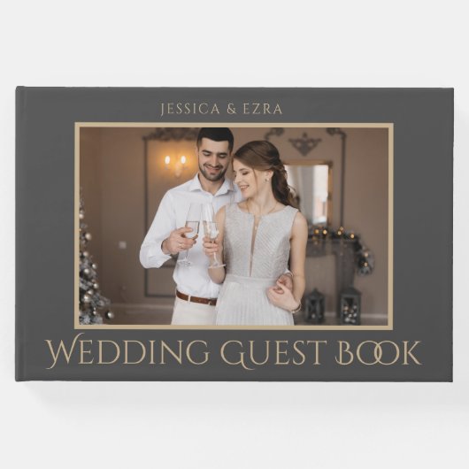 Stilvolle Skripte, dunkelgrau und Gold | FOTO Gästebuch (Vorderseite)